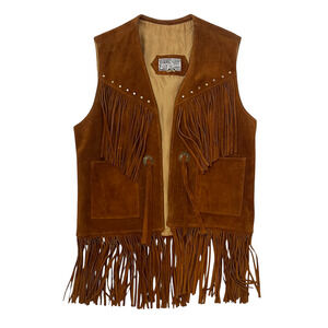 Vintage Leather City Suede Fringe Vest - Brown - Men's Size Large